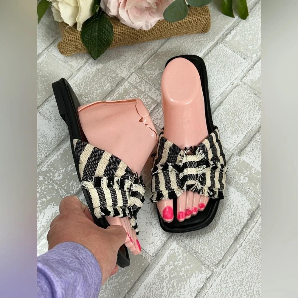 Marc Fisher Black and White Striped Sandals